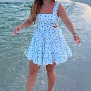 Floral White and Blue Cut Out Sundress